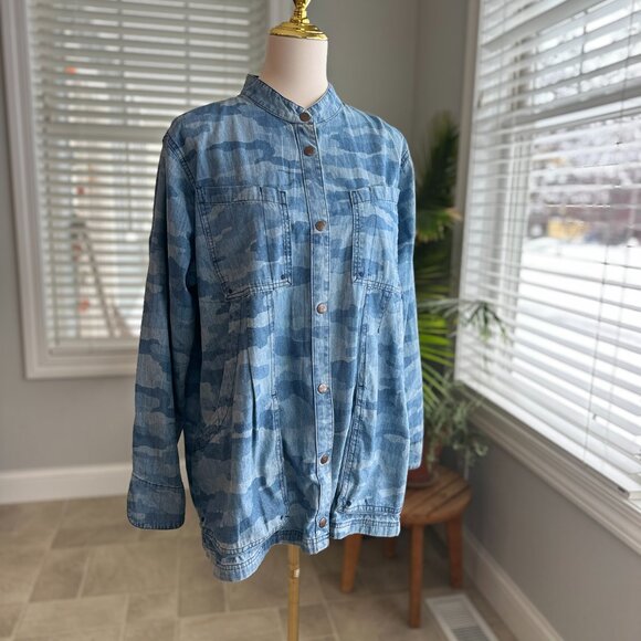 Duluth Trading Organic Cotton Chambray Blue Camo Garden Smock Sz XL - Picture 3 of 14